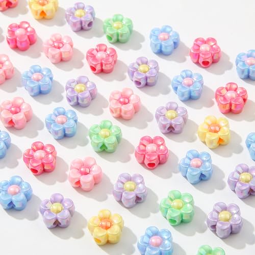 200pcs Ab Color Flower Acrylic Beads Rainbow Sun Flower Beads for Jewelry Making Handmade DIY Bracelet, Charms Keychain Craft Supplies (Daisy Flower) - color: daisy flower