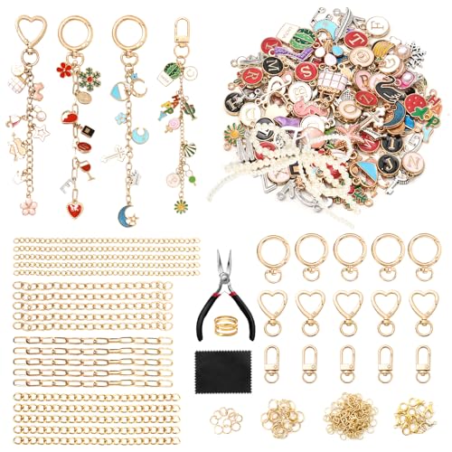 ASTNIC 316PCS Keyring Making Kit & Bag Charm Kit with Charms, Key Ring Hoop, Pliers, DIY Jewellery Making Supplies for Bracelet, Necklace and Jewelry Making, Gifts for Girls, Women, Adults - color: Gold-316PCS