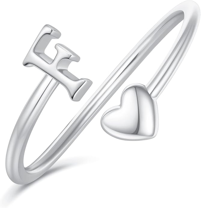 Initial Rings for Women Girls - Valentines Day Gifts for Her, Adjustable Rings for Women Non Tarnish Letter A-Z Dainty Heart Ring Teen Girls Gifts Trendy Stuff Personalized Jewelry Gift