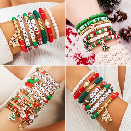 1480pcs Christmas Polymer Clay Beads Charms Friendship Bracelet Necklace Earring Jewelry Making kit, Accessories for Arts Crafts DIY Gifts for Women Girls - color: A4#Christmas
