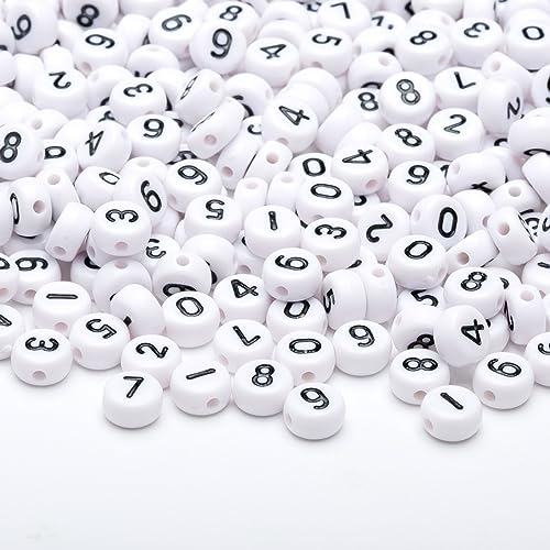 1000pcs Acrylic Number Beads 0-9 Round Number Beads 4x7mm Mixed Number Beads for Jewelry Making and DIY Bracelets, Necklaces, Key Chains (White/Black) - color: Black-White