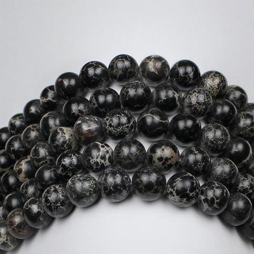 MJDCB 6mm Black Imperial Jasper Gemstone Beads Round Loose Stone Bead for Jewelry Making Bracelets Necklaces - color: Black Imperial Jasper, size: 6mm