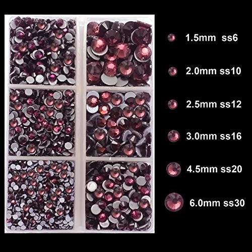 4000Pcs Mixed Size Hot Fix Round Crystals Gems Glass Stones Hotfix Flat Back Rhinestones (Amethyst) - color: Amethyst, size: 4000 Count (Pack of 1)