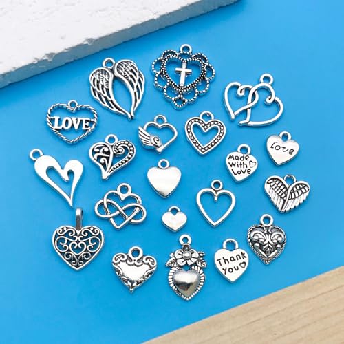 Youdiyla 80pcs Alloy Ancient Silvery Love Series Pendant Jewelry Making DIY Keychain Earrings Pendant Various Design Charms for Jewelry Making Bracelets Necklace (SN917) - color: SN917