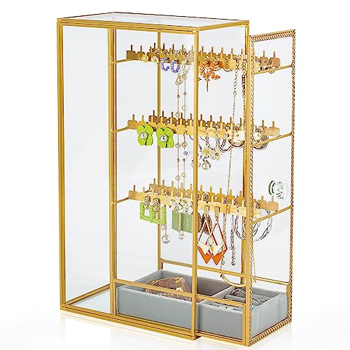 Glass Earring Holder Organizer, Jewelry Organizer Earrings Holder with Hanging Hook, Glass Earring Display Box for Necklace Ring Storage - style: Earring Organizer