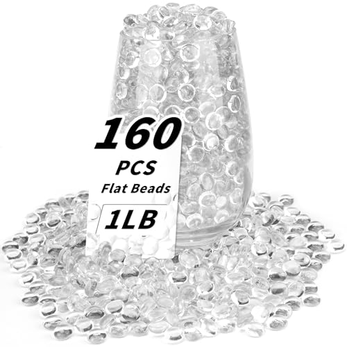 1 LB Clear Flat Glass Beads, 160-180PCS Small Glass Marbles, Mini Flat Round Pebbles for Vase Filler and Floral, Fish Tank Rocks Decorative Gemstones for Home and Aquarium Décor - color: Clear
