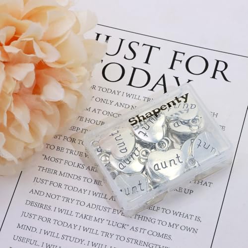 Shapenty Antique Silver Love Heart Shaped Family Members Pendant Charms for DIY Craft Keychains Bracelet Necklace Earrings Jewelry Making Findings and Memory Ornament - style: Aunt