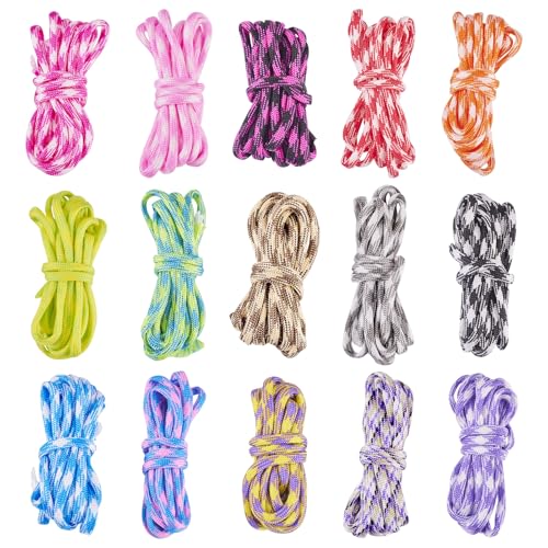 Cheriswelry 4mm Elastic Bracelet String Cord Soft Stretch Polyester Cord Chinese Knotting Cord for Necklace Bracelet Jewelry Making Macrame Sewing Supplies (15 Bundles)