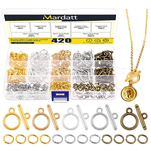 540Pcs 5 Colors Alloy Toggle Clasp Assortment Set with Jump Rings Round T-Bar Buckle Closure End Clip Toggle Jewelry Clasp Connectors for Keychain Bracelet Making DIY Craft