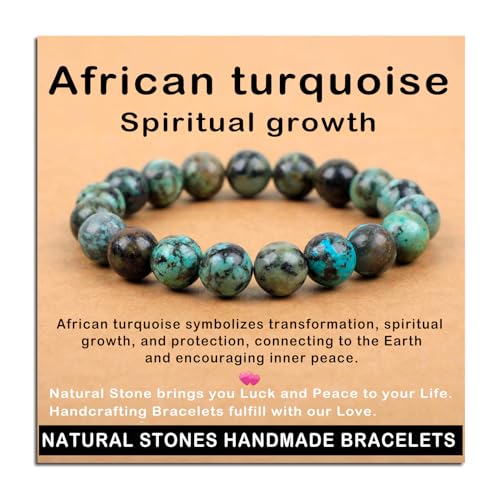 AD Beads Handmade Gemstone Stretch Elastic Bracelet Crystal Healing Reiki Nature's Beauty and Spiritual Essence Unisex - color: African Turquoise (Spiritual Growth), size: 10mm