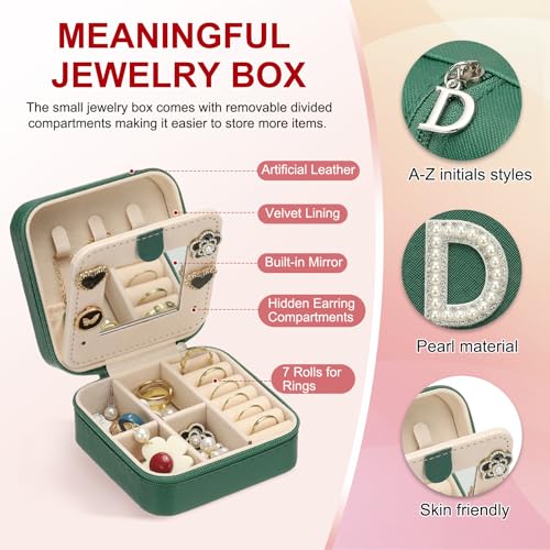 PATIKIL Travel Jewelry Case,D Initial Small Travel Jewelry Box Organizer Rings Earrings Storage Case Personalized Gifts for Women Girls Birthday Christmas Bridesmaid Gifts,Dark Green - style: D