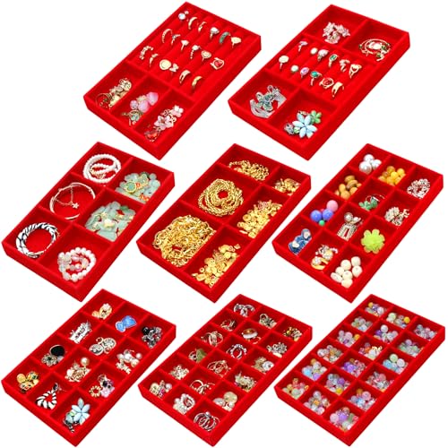 Earring Organizer Stackable Jewelry Storage Box Jewelry Drawer Organizer Removable Display Tray Organizer for Necklace Earring Ring - color: Red, size: 8 Pcs