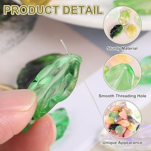 PATIKIL Glass Leaf Beads, 100Pcs Cute Crystal Leaf Charms, Translucent Czech Spacer Beads for DIY Jewelry Making Bracelets Necklace Wind Chimes Suncatchers, Blue Golden - color: Blue Golden