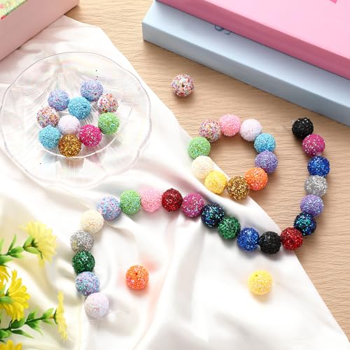 40 Pcs 20 mm Rhinestone Beads Bulk Crystal Round Disco Ball Chunky Bubblegum Beads for Pens Bracelets Charms Craft European Style Jewelry Making Supplies Christmas(Glitter) - color: glitter