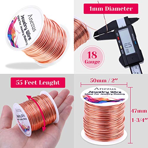 anezus 18 Gauge Jewelry Wire for Jewelry Making, Craft Wire Tarnish Resistant Copper Beading Wire for Jewelry Making Supplies and Crafting (18 Gauge, Copper) - color: Copper