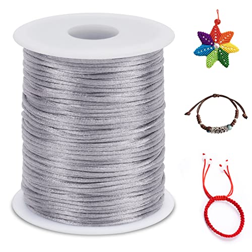 1.5mm Nylon Cord 328 Feet Satin Rattail Cord Nylon String for Bracelets Making, Jewelry String Macrame Cord Bracelet Thread for Necklace Chinese Knotting Beading Jewelry (Gray) - color: Gray, size: 1.5mm