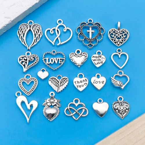 Youdiyla 80pcs Alloy Ancient Silvery Love Series Pendant Jewelry Making DIY Keychain Earrings Pendant Various Design Charms for Jewelry Making Bracelets Necklace (SN917) - color: SN917