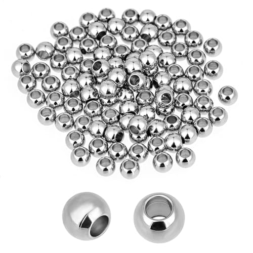 100 Pcs Stainless Steel Spacer Beads, 6mm Metal Spacer Beads, 2.5mm Hole 304 Stainless Steel Rondelle Loose Bead for DIY Bracelet Jewelry Making Silver Metal Bead for Jewelry Making