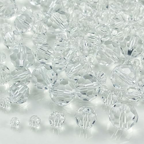 480pcs Crystal Glass Beads 3mm 4mm 6mm 8mm 10mm Round Faceted Glass Spacer Beads for Bracelets Necklace Earring DIY Jewelry Making Craft(Clear) - color: Clear