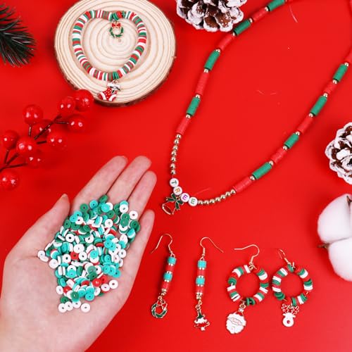 Wuollgess 3500 PCS Christmas Clay Beads Bracelet Making Kit, Polymer Heishi Beads for Jewelry Making, Letter Beads Friendship Bracelet Kit with Christmas Charms for Necklace Earring DIY - color: Christmas