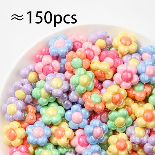 150pcs Ab Color Flower Acrylic Beads Rainbow Sun Flower Beads for Jewelry Making Handmade DIY Bracelet, Charms Keychain Craft Supplies (Sun Flower) - color: sun flower