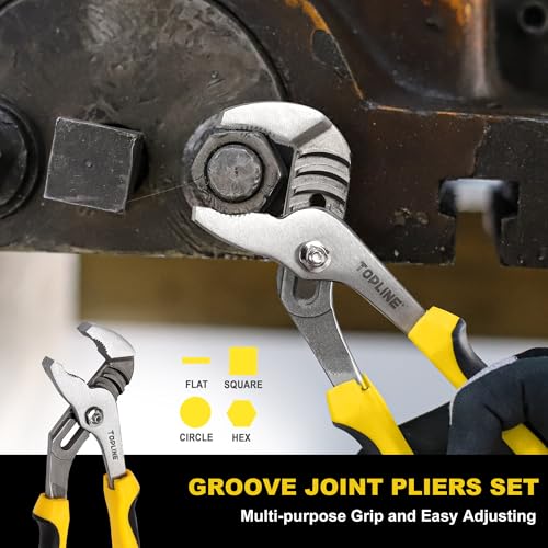 TOPLINE 4-piece Groove Joint Pliers Set with Bi-Material Handles, Tongue and Groove Pliers Set Included 12-in, 10-in, 8-in and 6-in, Perfect for Plumbing Repair and Basic Home Maintenance - style: Bi-Material Handle