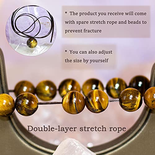 8mm Natural Gemstone Stretch Bracelet, Handmade Unisex Crystal Bracelets for Meditation, Yoga, Spiritual Healing & Positive Energy - color: Golden Tiger Eye