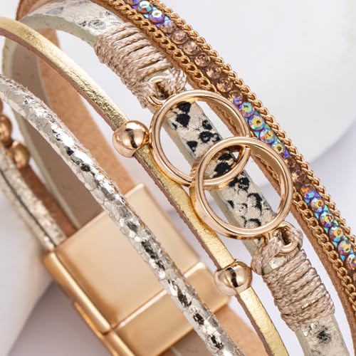 FANCY SHINY Mothers Day Gifts Boho Leather Wrap Bracelet Stackable Infinity Chunky Cuff Bracelets Western Hippie Outfits Jewelry Valentine Gifts for Women - color: Snakeskin Gold