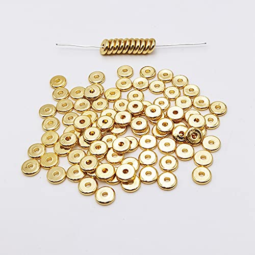 INSPIRELLE 100pcs Heishi Beads 8mm Long-Lasting Disc Brass Rondelle Spacer Beads Yellow Gold Plated Flat Round Shape Jewelry Metal Spacers for Bracelet Necklace Jewelry Making - color: Yellow Gold, size: 8mm