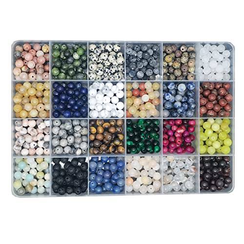 720pcs 6mm Natural Round Stone Beads Gemstone Beading Hole Size 1mm Crystal Energy Stone Healing for Bracelet Necklace Earrings Jewelry Making(24 Colors-3,6mm) - color: 24 colors-3,6mm