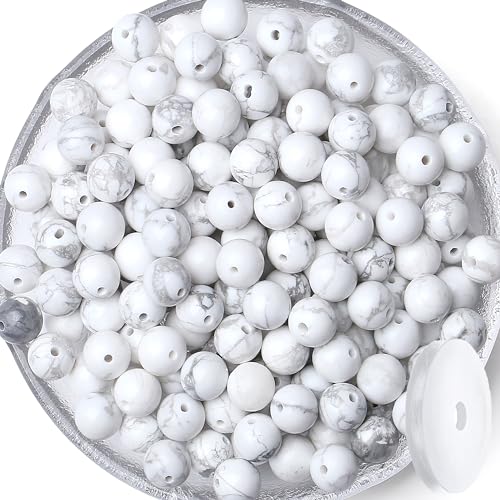 QINJIEJIE 100PCS Howlite Beads 8mm Natural Beads Round Loose Gemstone Bead for Bracelet Beading Crystal Jewelry Making DIY Necklace Earrings 0.32" - color: Howlite, size: 100PCS