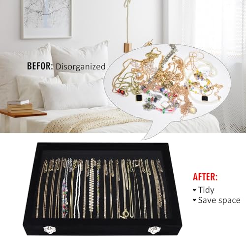 Vicoter Velvet Necklace Display Jewelry Tray 20 Hook Necklace Tray Necklace Pendant Jewelry Tray for Women and Girls - color: Black, size: 20 Hook