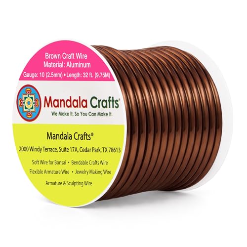 Mandala Crafts 10 Gauge Anodized Aluminum Craft Wire for Jewelry Making - 32 FT Colored Flexible Brown Wire - Bendable for Bonsai Armature Crafting Sculpting - color: Brown, size: 10 Gauge