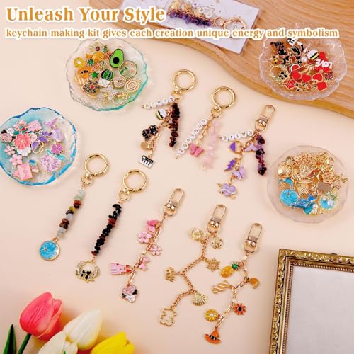 TOHONGADON 674 Pcs Lip Gloss Charms, Keychain Making Kit, Bag Charm Kit with 3 Kinds of Crystal Stones, 322 Charms, 12 Keychain Clips, Key Ring Jewelry Plier, Extender Chain for DIY Crafting - color: 674 Pcs Keychain