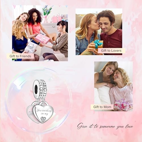 S925 Bead Dangle Charms for Bracelets Necklaces, Compatible with Pandora - style: Mother Daughter Heart Dangle