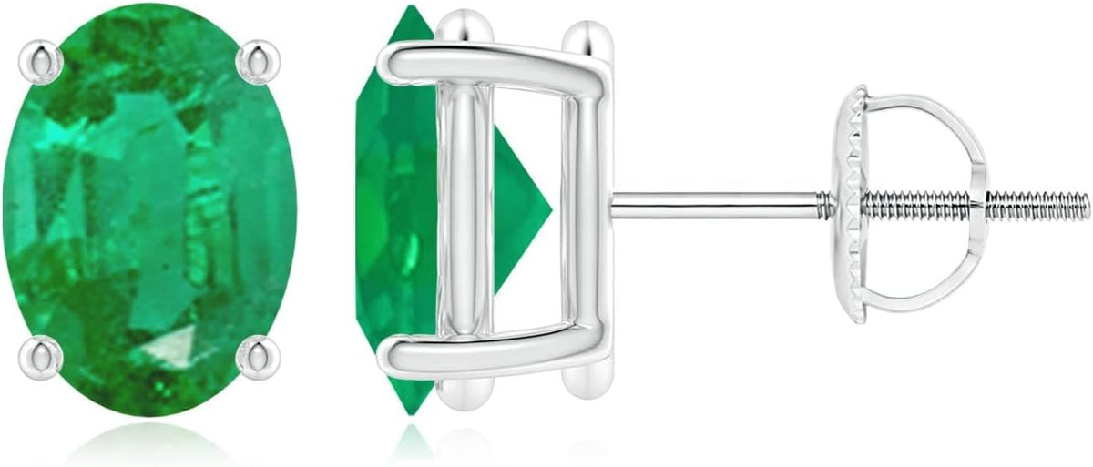 ANGARA Natural Emerald Earrings for Women | Oval Shape Emerald Classic Earrings in 14K Solid Gold/Platinum | May Birthday, Anniversary, Gemstone Jewellery Gift