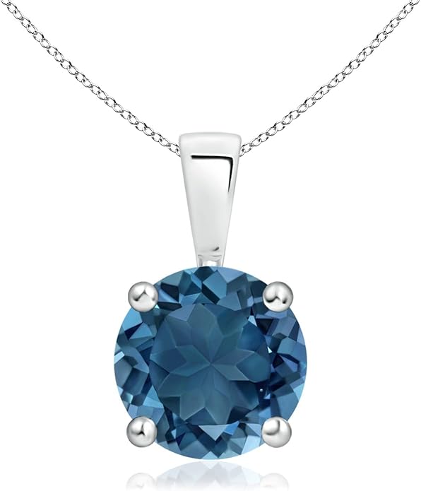 Angara Natural Blue Topaz Solitaire Pendant for Women | Classic Prong-Set Round Blue Topaz Pendant in 14K Solid Gold/Silver/Platinum With 18" Chain | December Birthday, Gemstone Jewelry Gift