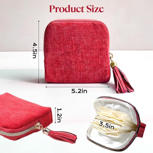 Sobotoo Small Travel Jewelry Case, Jewelry Zippered Pocket Case, 5-Layer Soft Velvet Organizer Pouch for Bracelets, Earrings, Beaded necklace, Rings, Mini Jewelry Bag for Travel Everyday Use(Red) - color: Red