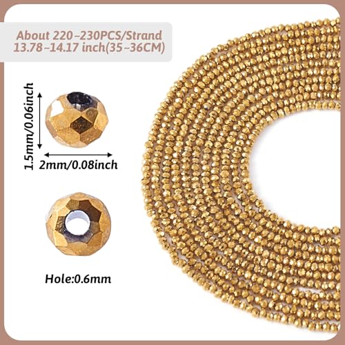 FASHEWELRY 10 Strands Faceted Crystal Glass Beads 2mm Rondelle Briolette Glass Spacer Beads Golden Plated for Necklace Bracelet Jewelry Making - color: Golden Plated, size: 2mm