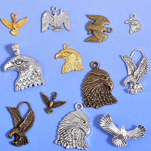 stino 100g Metal Pendant Charms for Jewelry Making, Bulk Silver & Gold Plated Charms for Braclet Necklace Crafts, Animal Plant Flower Pet and so on - color: Eagle Bronze Glod