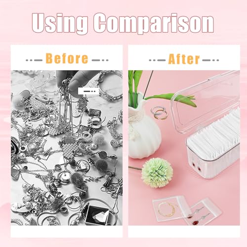 2 Packs Acrylic Jewelry Box with 100pcs PVC Portable Anti Oxidizing Zipper Bags Flip Lid Jewelry Organizer for Earrings Rings Necklaces Travel Jewelry Case