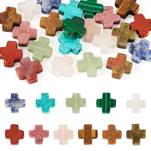 Beadthoven 22pcs Stone Cross Beads Mini Small Crucifix Cross Gemstone Beads 8mm Healing Crystal Jesus Faith Crosses Colorful Easter Spacers for Jewelry Making Necklace Bracelet DIY Crafts Supplies - color: Mix Cross