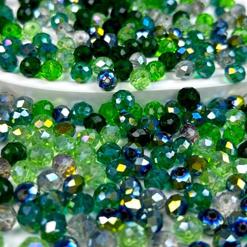 390pcs Glass Beads for Bracelets Making, 8mm Green Series Faceted Crystal Loose Bulk Beads for Earring Necklace Jewelry Crafts DIY Suncatchers - color: Green
