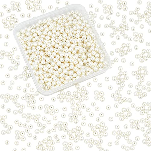 PH PandaHall 4mm Pearl Beads, 1000 Pcs Tiny Smooth Satin Luster Craft Glass Pearl Bead Round Loose Spacer Beads for Earring Bracelet Necklace Waist Chain Wedding Crafts, Cream White - color: Cream White