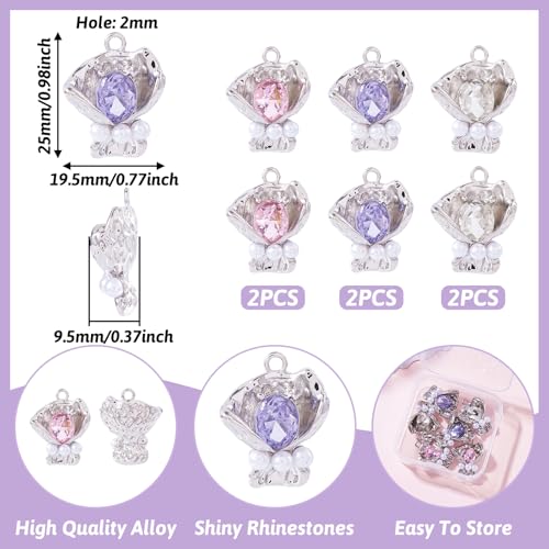 FASHEWELRY 6Pcs Alloy Rhinestone Flower Charms Pink Purple White Crystals Pendants Platinum Crafts Accessories with ABS Pearl Beads for Bracelet Necklace Earring Jewelry Making - color: Gradient Color Butterfly