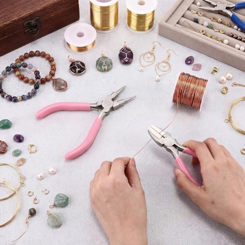 Mudder 2 Pieces Jewelry Making Tool Bail Making Pliers 6 in 1 Jewelry Wire Bending Pliers for Beading Looping Shaping Wire DIY Crafts(Pink) - color: Pink