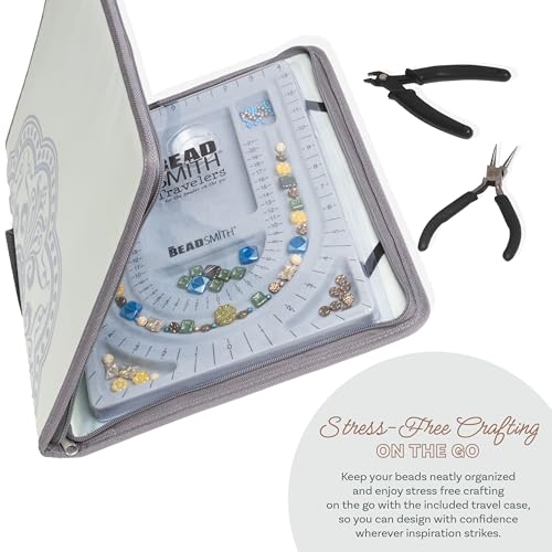 The Beadsmith Bead Folio Kit – Basic Elements – 28” U Channel Bead Board with Lid, Zippered Storage Case & 4-Piece Plier Set– Keep Your Designs, Beads & Tools Secure – Jewelry Making Supplies - size: 28" - U Channel Folio w/Pliers