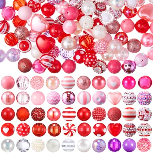Huquary 100 Pcs 20mm Rhinestone Bubblegum Beads for Pens Mixed Crystal Resin Chunky Beads for DIY Craft Keychain Necklace Bracelet Jewelry Making(Sweet Color) - color: Sweet Style