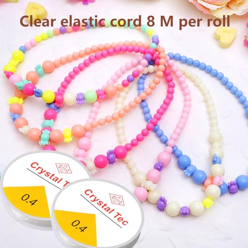 6 Rolls Elastic Bead Thread, 0.4mm Stretchy Bracelet String, Nylon String for Bracelets for Bracelet Making, Clear String for DIY Bead Jewellery Necklace Bracelet - size: 0.4mm