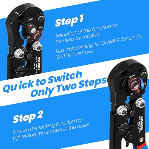 OURU 2 IN 1 Ratchet Pex Crimping Tool Cinch and Remove Combo Function Pex Pipe Crimp Tool from 3/8" to 1" Pex Crimper with Pex Cutter and Stainless Steel Pex Clamps 1/2" 25PCS,3/4" 10PCS - style: 2pcs Pex Tool Kit